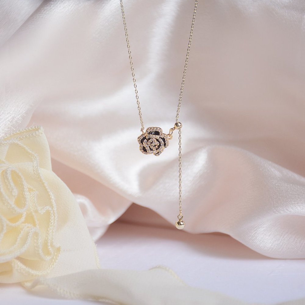 NEW 14K Gold Plated Diamond Camelia Necklace - Picture 7 of 8